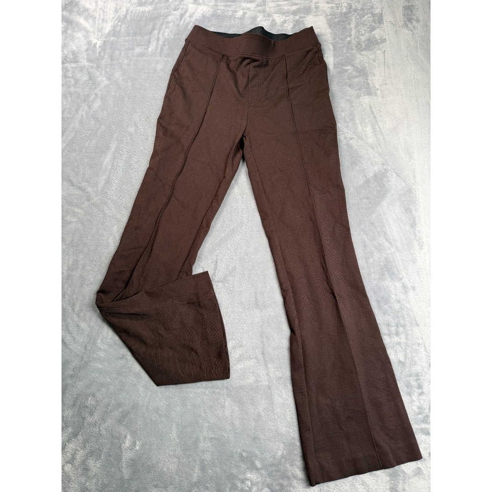 Nine West Flared Pants Womens Small Chocolate Stretch Seamed Front Elastic Waist